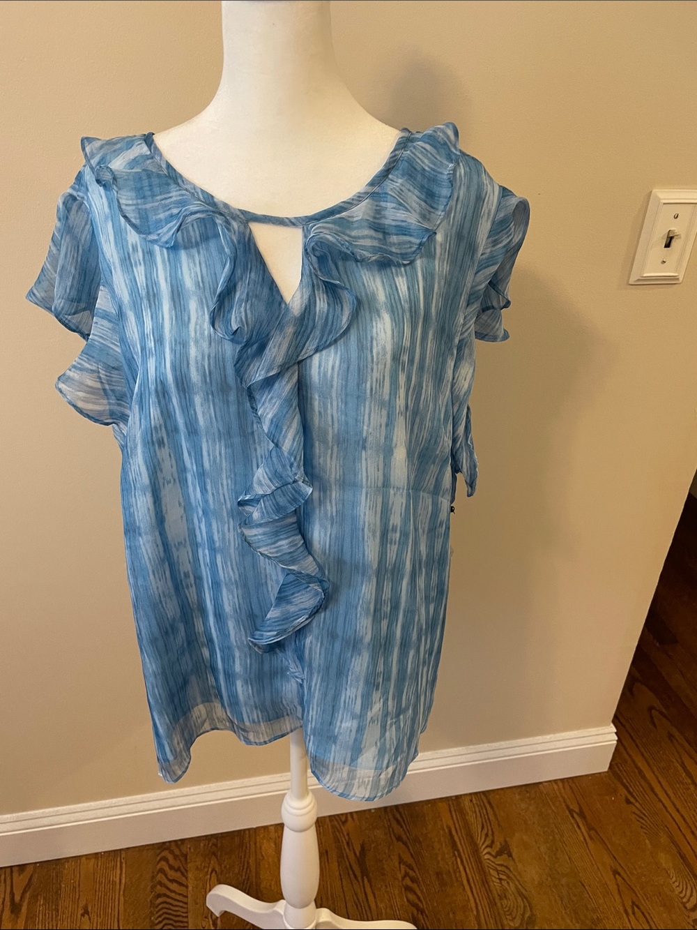 Vince Camuto Blue Ruffle Tie-Dye Chiffon Blouse - Women Tops